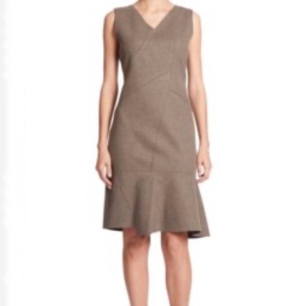 Sleeveless V-Neck Brown Flared Hem Dress